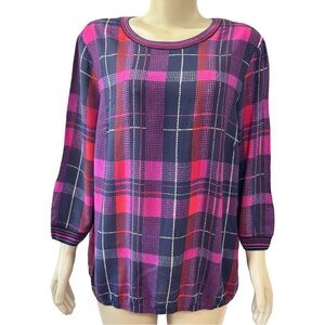 Rabe Magrnta, Navy & Red Check Print Top.